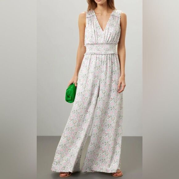 CeCe Pants - CeCe Floral Sleeveless Smocked Waist Jumpsuit Size XS EUC